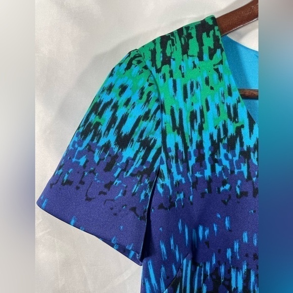 Badgley Mischka Womens Fit & Flare Dress Blue Green Yellow Size 4 - Picture 4 of 8